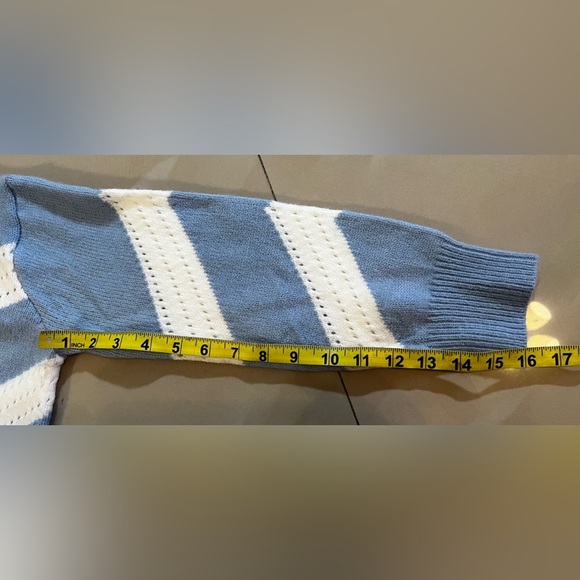 FRNCH Blue & White Open Front Lahlia Cardigan Size M Knitting long sleeves - Picture 11 of 16